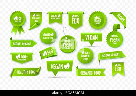 Eco organic vector labels tags. Vegan food signs are isolated on white background. Vector illustration Stock Vector