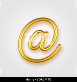 Gold 3d realistic email or at mail sign on a light background. Vector illustration. Stock Vector