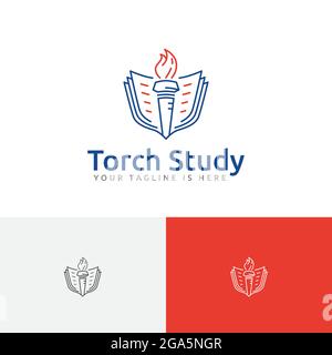 Light Fire Flame Torch Book School Study Education Line Logo Stock Vector