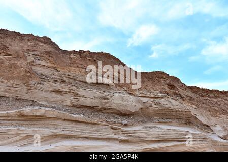 Land structure in open pit mining. Ground background in quarry. Rock texture during earthworks. Sand background and Earth's crust. Stock Photo