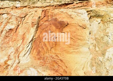 Land structure in open pit mining. Ground background in quarry. Rock texture during earthworks. Sand background and Earth's crust. Stock Photo