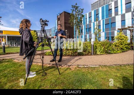 Salford, UK. 28th July, 2021. Andy Burnham, mayor of Greater Manchester speaks to the press during his visit to Salford Royal Hospital for the first time since the start of the pandemic to check how hospital is coping. Credit: SOPA Images Limited/Alamy Live News Stock Photo