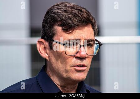 Salford, UK. 28th July, 2021. Andy Burnham, mayor of Greater Manchester visits Salford Royal Hospital for the first time since the start of the pandemic to check how hospital is coping. (Photo by Ryan Jenkinson/SOPA Images/Sipa USA) Credit: Sipa USA/Alamy Live News Stock Photo