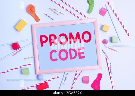Conceptual display Promo Code. Business concept letters or numbers that allows getting a discount on something Colorful Party Invitation Designs Stock Photo