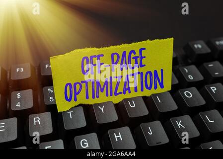 Handwriting text Off Page Optimization. Concept meaning set of techniques to increase your website s is ranking Typing Hospital Records And Reports Stock Photo