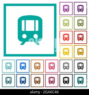 Train flat color icons with quadrant frames on white background Stock Vector
