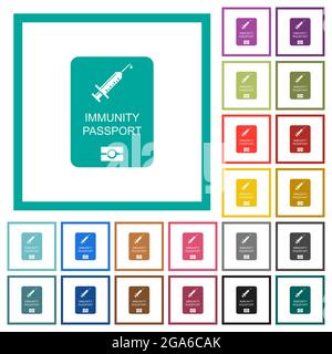 Immunity passport flat color icons with quadrant frames on white background Stock Vector
