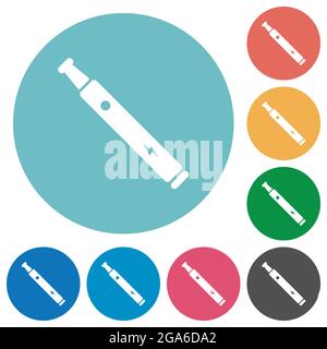 Electronic cigarette solid flat white icons on round color backgrounds Stock Vector