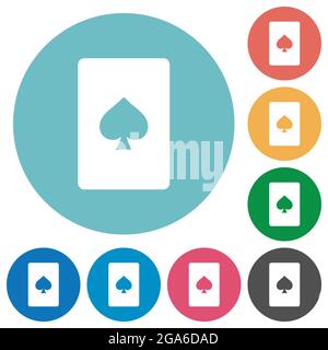 Spades card symbol flat white icons on round color backgrounds Stock Vector