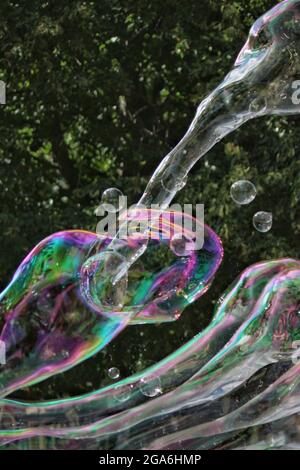 Huge bubbles floating thru the air on a beautiful summer day. Stock Photo