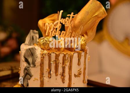 Colorful roka cake with sprinkles Stock Photo