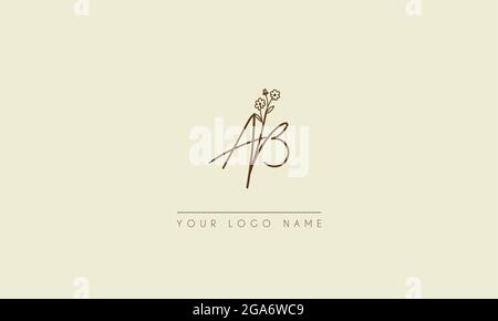 Initial letter AB Or BA Signature handwritten wedding botanical floral icon logo vector  design  illustration Stock Vector