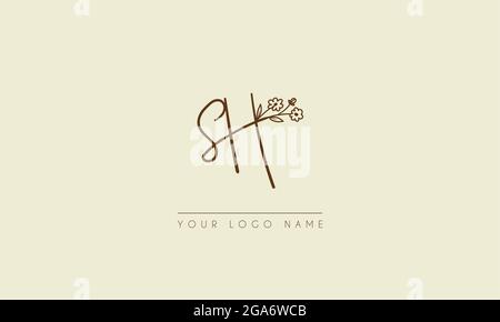 Initial letter SH Or HS Signature handwritten wedding botanical floral icon logo vector  design  illustration Stock Vector