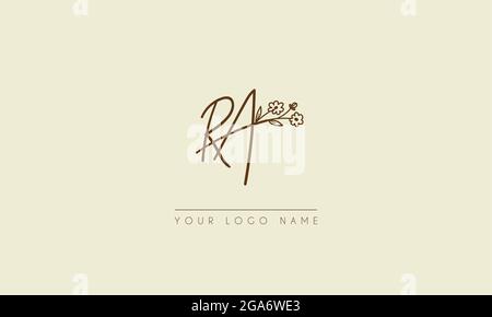 Initial letter RA Or AR  Signature handwritten wedding botanical floral icon logo vector  design  illustration Stock Vector