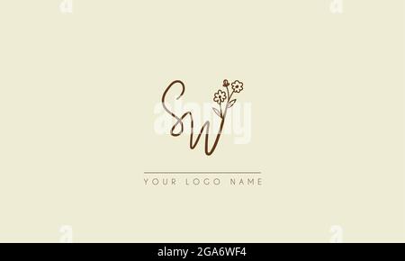 Initial letter SW Or WS Signature handwritten wedding botanical floral icon logo vector  design  illustration Stock Vector