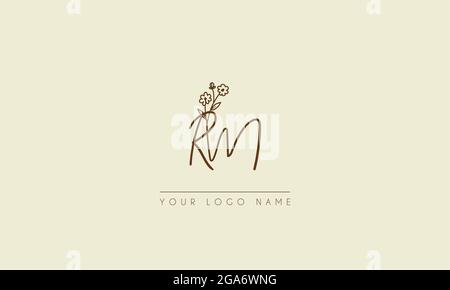 Initial letter RM Or MR Signature handwritten wedding botanical floral icon logo vector  design  illustration Stock Vector