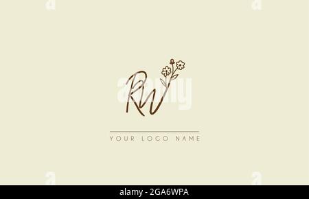 Initial letter RW or WR Signature handwritten wedding botanical floral icon logo vector  design  illustration Stock Vector