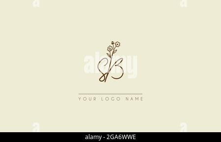 Initial letter SB Or BS Signature handwritten wedding botanical floral icon logo vector  design  illustration Stock Vector