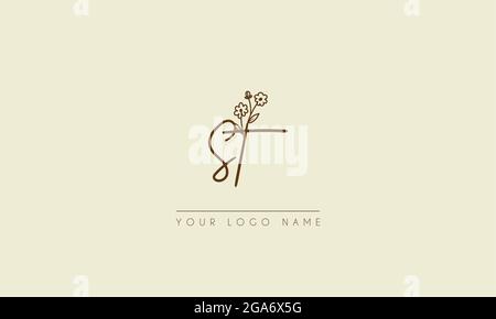 Initial letter ST Or TS Signature handwritten wedding botanical floral icon logo vector  design  illustration Stock Vector