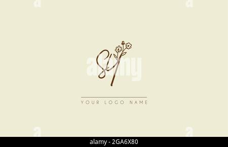 Initial letter SY Or YS Signature handwritten wedding botanical floral icon logo vector  design  illustration Stock Vector