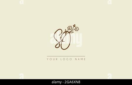Initial letter SO Or OS Signature handwritten wedding botanical floral icon logo vector  design  illustration Stock Vector