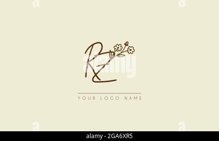 Initial letter RZ Or ZR Signature handwritten wedding botanical floral icon logo vector  design  illustration Stock Vector