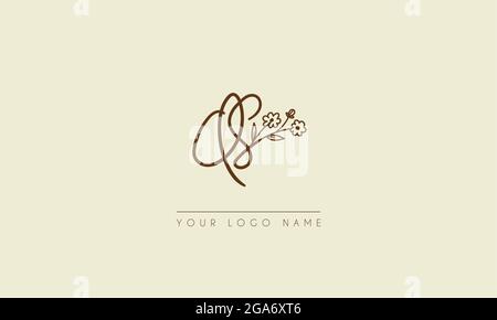 Initial letter QS Or SQ Signature handwritten wedding botanical floral icon logo vector  design  illustration Stock Vector