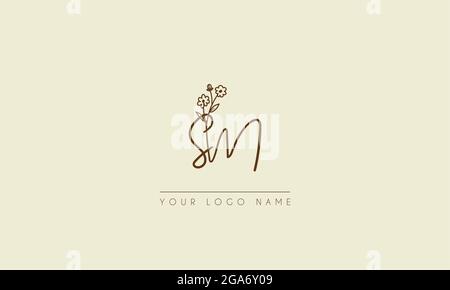 Initial letter SM  Or MS Signature handwritten wedding botanical floral icon logo vector  design  illustration Stock Vector