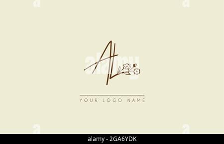 Initial letter AL  Or LA  Signature handwritten wedding botanical floral icon logo vector  design  illustration Stock Vector
