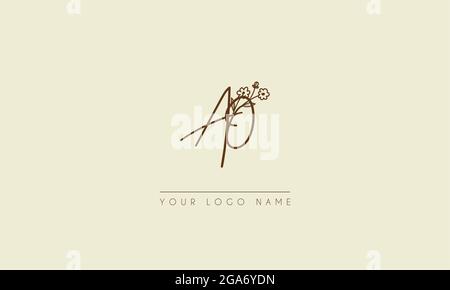 Initial letter  AO Or OA  Signature handwritten wedding botanical floral icon logo vector  design  illustration Stock Vector