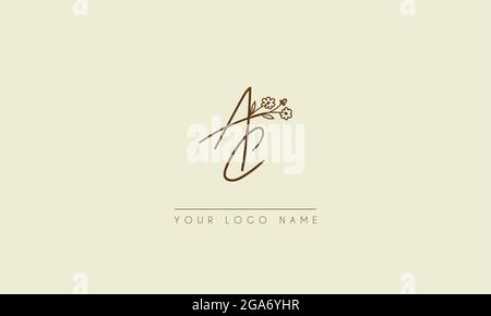 Initial letter AC Or CA  Signature handwritten wedding botanical floral icon logo vector  design  illustration Stock Vector