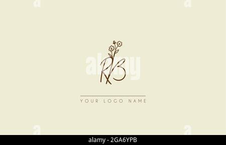 Initial letter RB Or BR  Signature handwritten wedding botanical floral icon logo vector  design  illustration Stock Vector