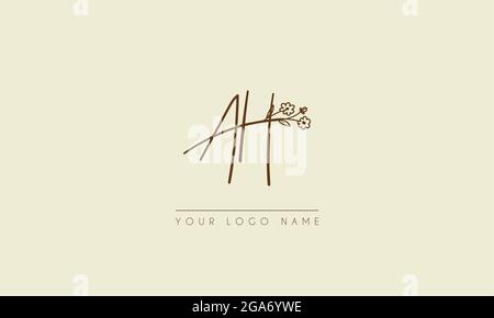 Initial letter AH  Or HA  Signature handwritten wedding botanical floral icon logo vector  design  illustration Stock Vector