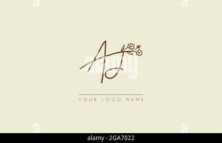Initial letter AJ Or JA  Signature handwritten wedding botanical floral icon logo vector  design  illustration Stock Vector
