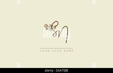 Initial letter SN Or NS Signature handwritten wedding botanical floral icon logo vector  design  illustration Stock Vector