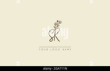 Initial letter SR Or RS Signature handwritten wedding botanical floral icon logo vector  design  illustration Stock Vector