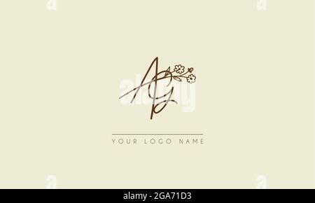 Initial letter AG Or GA  Signature handwritten wedding botanical floral icon logo vector  design  illustration Stock Vector