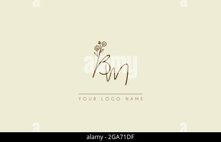 Initial letter BM Or MB  Signature handwritten wedding botanical floral icon logo vector  design  illustration Stock Vector