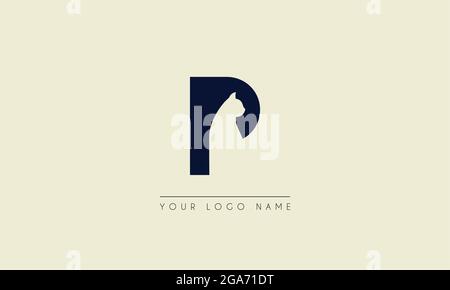 Initial letter P  Negative space with Head Cat logo icon design Stock Vector