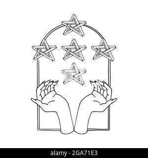 Vintage Mystic hands and impossible stars inside arch Stock Vector