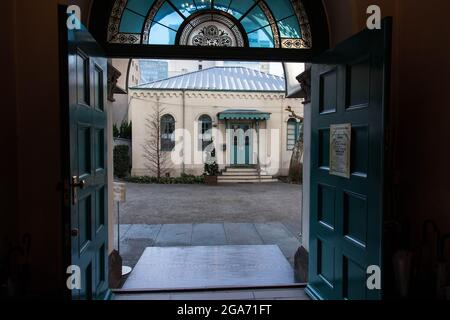 View from inside through the entrance of the Holy Resurrection Cathedral (aka nikorai-do), a Catholic church of the Japanese Orthodox Church in Chiyoda Ward, Tokyo, Japan, November 3, 2017. (Photo by Smith Collection/Gado/Sipa USA) Stock Photo