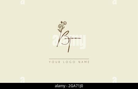 Initial letter BT Or TB  Signature handwritten wedding botanical floral icon logo vector  design  illustration Stock Vector
