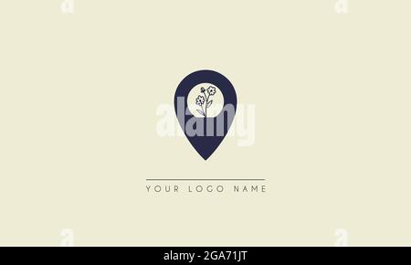 Pin map with flower creative simple logo icon sign symbol design concept. Vector illustration Stock Vector