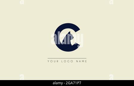 Initial letter C  Negative space with Head Cat logo icon design Stock Vector