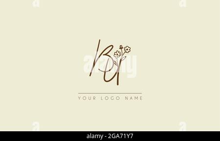Initial letter BU Or UB  Signature handwritten wedding botanical floral icon logo vector  design  illustration Stock Vector