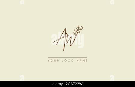 Initial letter AW Or WA Signature handwritten wedding botanical floral icon logo vector  design  illustration Stock Vector