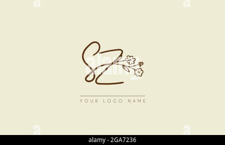 Initial letter SZ Or ZS Signature handwritten wedding botanical floral icon logo vector  design  illustration Stock Vector