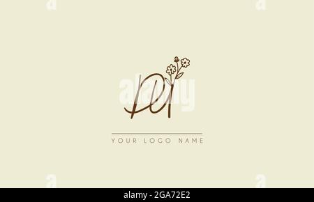 Initial letter DU Or UD  Signature handwritten wedding botanical floral icon logo vector  design  illustration Stock Vector