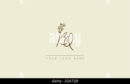 Initial letter BQ Or QB  Signature handwritten wedding botanical floral icon logo vector  design  illustration Stock Vector