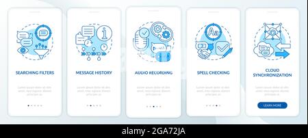 Best messaging feature blue onboarding mobile app page screen Stock Vector